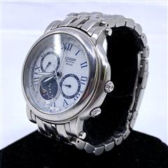Citizen Eco-Drive Moon Phase Stainless White Dial Wristwatch 8651